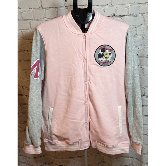 Disney Jackets & Blazers - Disney 100 Mickey Mouse Club Varsity Jacket Pink Gray XL Snap Front Sweatshirt